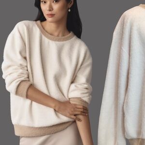 Anthropologie Maeve Cozy Ringer Sweatshirt White Tan M NWOT